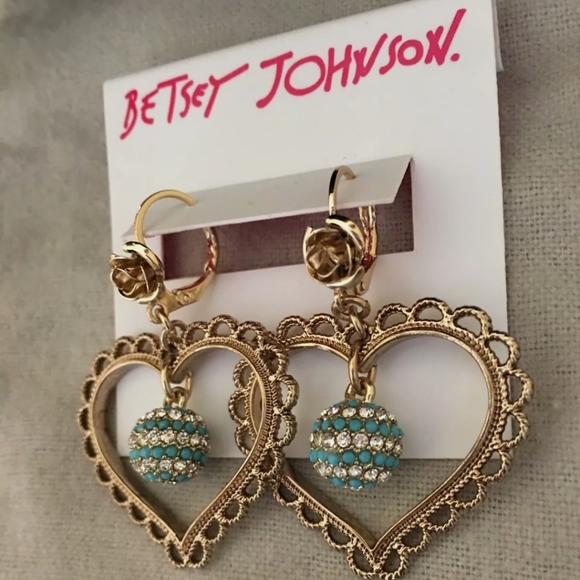 Nwt Betsey Johnson Anchors Away Heart Earrings - Picture 2 of 8